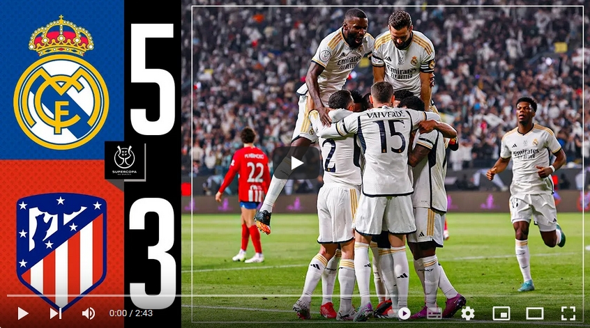 คลิปไฮไลท์Spain Supercopa de Espana เรอัล มาดริด 3 - 3 แอตเลติโก้ มาดริด (*Et 5-3)