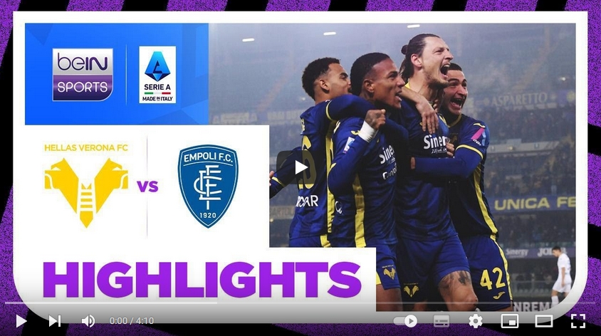 คลิปไฮไลท์กัลโช่ เซเรียอา อิตาลี เวโรน่า 2 - 1 เอ็มโปลี