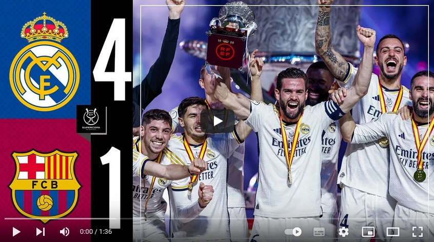 คลิปไฮไลท์สเปน ซูเปอร์คัพ เรอัล มาดริด 4 - 1 บาร์เซโลน่า