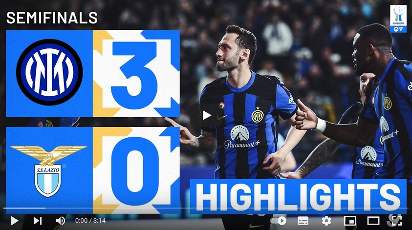 คลิปไฮไลท์อิตาลี ซูเปอร์คัพ อินเตอร์ มิลาน 3 - 0 ลาซิโอ