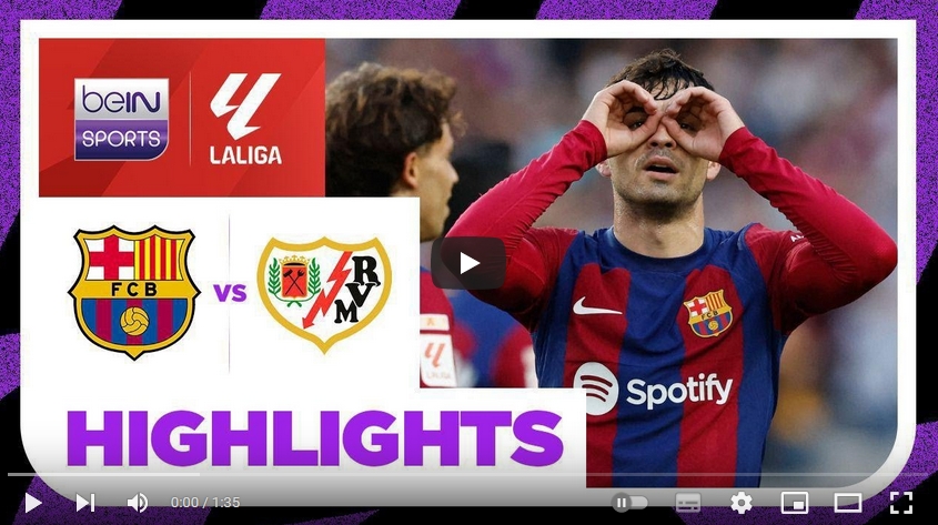 คลิปไฮไลท์ลาลีกา สเปน บาร์เซโลน่า 3 - 0 ราโย่ บาเยกาโน่