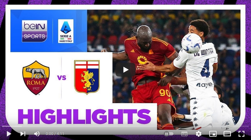 คลิปไฮไลท์กัลโช่ เซเรียอา อิตาลี เอเอส โรม่า 1 - 0 เจนัว
