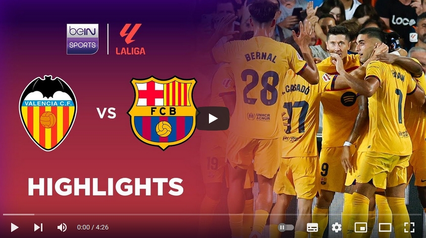 คลิปไฮไลท์ลาลีกา สเปน บาเลนเซีย 1 - 2 บาร์เซโลน่า