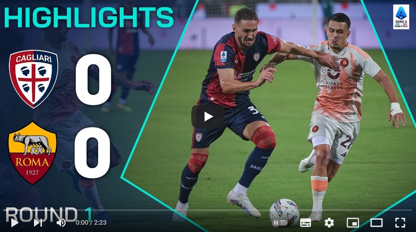 คลิปไฮไลท์กัลโช่ เซเรียอา อิตาลี กาญารี่ 0 - 0 เอเอส โรม่า