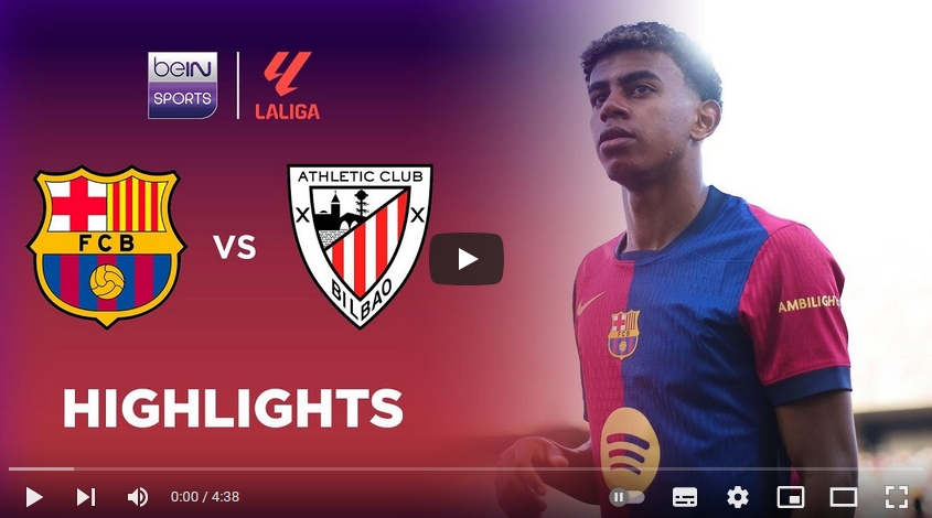 คลิปไฮไลท์ลาลีกา สเปน บาร์เซโลน่า 2 - 1 แอธเลติก บิลเบา
