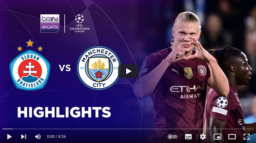 คลิปไฮไลท์ยูฟ่า แชมเปี้ยนส์ ลีก สโลวาน บราติสลาวา 0 - 4 แมนเชสเตอร์ ซิตี้