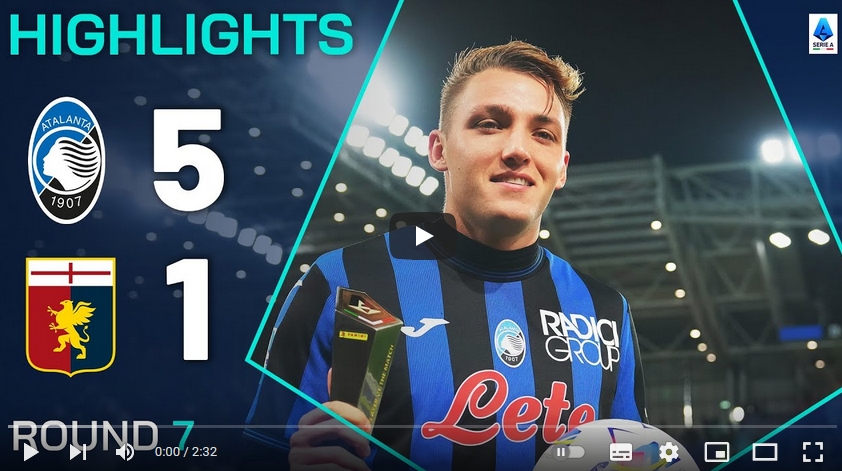 คลิปไฮไลท์กัลโช่ เซเรียอา อิตาลี อตาลันต้า 5 - 1 เจนัว