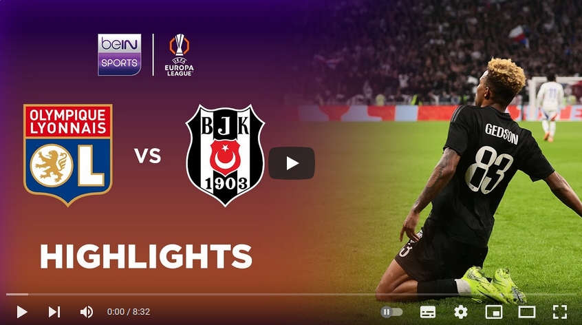 คลิปไฮไลท์ยูฟ่า ยูโรปาลีก โอลิมปิก ลียง 0 - 1 เบซิคตัส เจเค