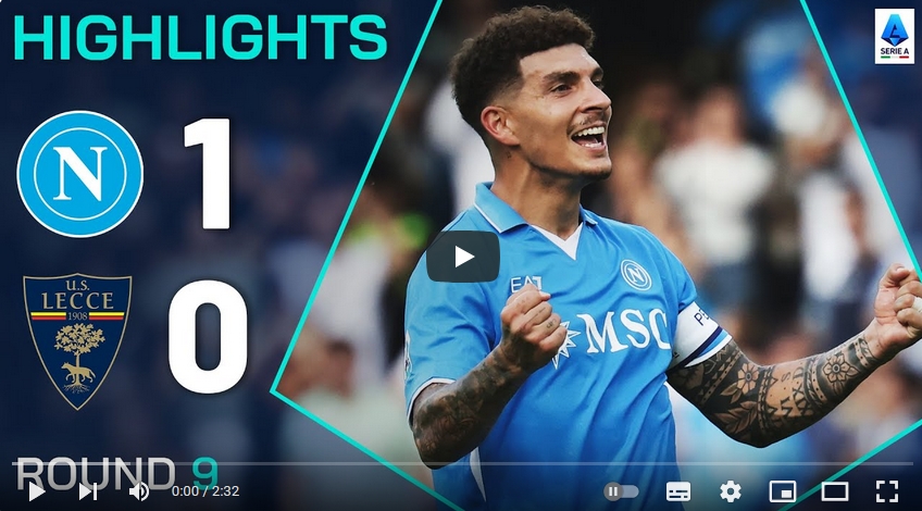 คลิปไฮไลท์กัลโช่ เซเรียอา อิตาลี นาโปลี 1 - 0 เลชเช่