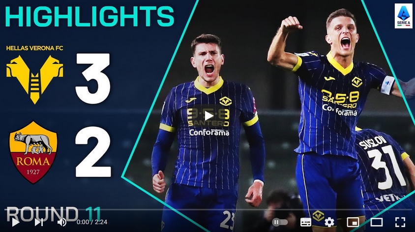 คลิปไฮไลท์กัลโช่ เซเรียอา อิตาลี เวโรน่า 3 - 2 เอเอส โรม่า