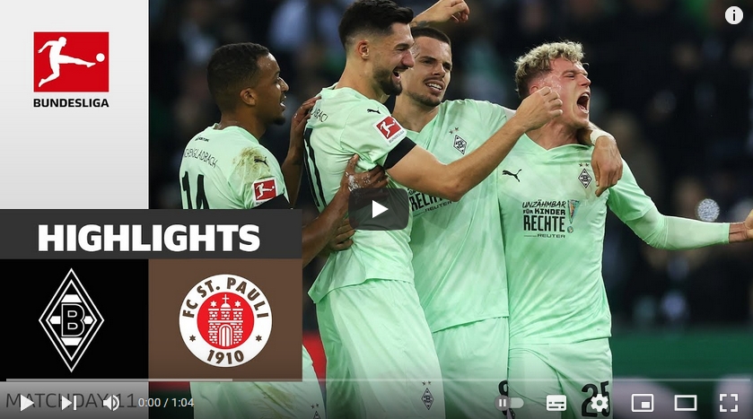 คลิปไฮไลท์บุนเดสลีกา เยอรมัน โบรุสเซีย มึนเช่นกลัดบัค 2 - 0 ซังค์ เพาลี