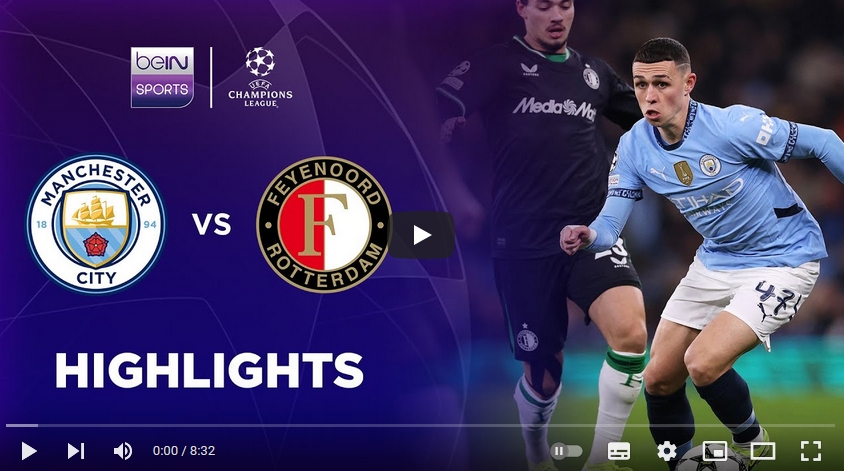 คลิปไฮไลท์ยูฟ่า แชมเปี้ยนส์ ลีก แมนเชสเตอร์ ซิตี้ 3 - 3 เฟเยนูร์ด ร็อตเธอร์ดัม