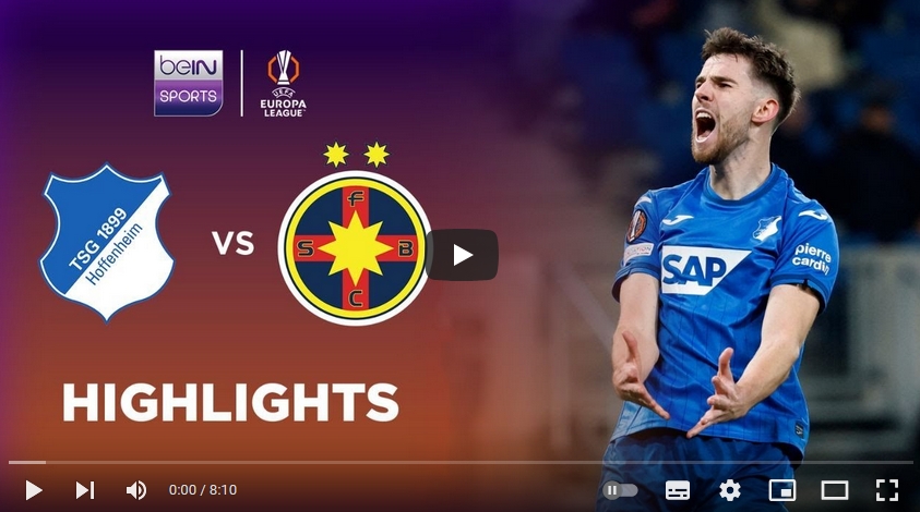 คลิปไฮไลท์ยูฟ่า ยูโรปาลีก ทีเอสจี ฮอฟเฟนไฮม์ 0 - 0 สเตอัว บูคาเรสต์