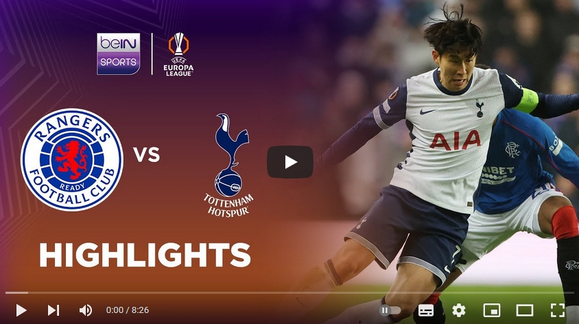 คลิปไฮไลท์ยูฟ่า ยูโรปาลีก กลาสโกว์ เรนเจอร์ส 1 - 1 ท็อตแน่ม ฮ็อทสเปอร์