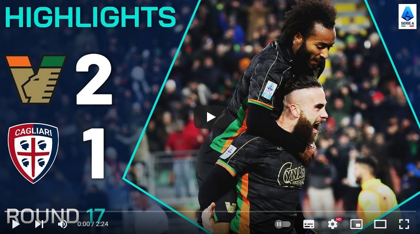 คลิปไฮไลท์กัลโช่ เซเรียอา อิตาลี เอซี เวนิช 2 - 1 กาญารี่