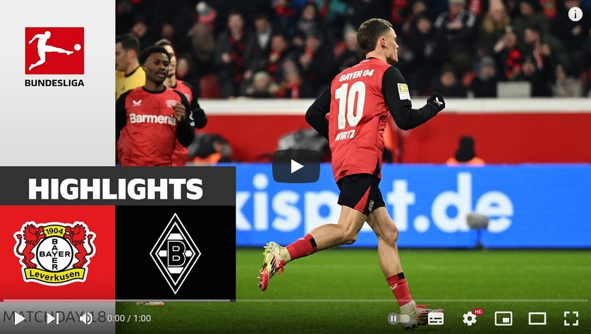 คลิปไฮไลท์บุนเดสลีกา เยอรมัน ไบเออร์  เลเวอร์คูเซ่น 3 - 1 โบรุสเซีย มึนเช่นกลัดบัค