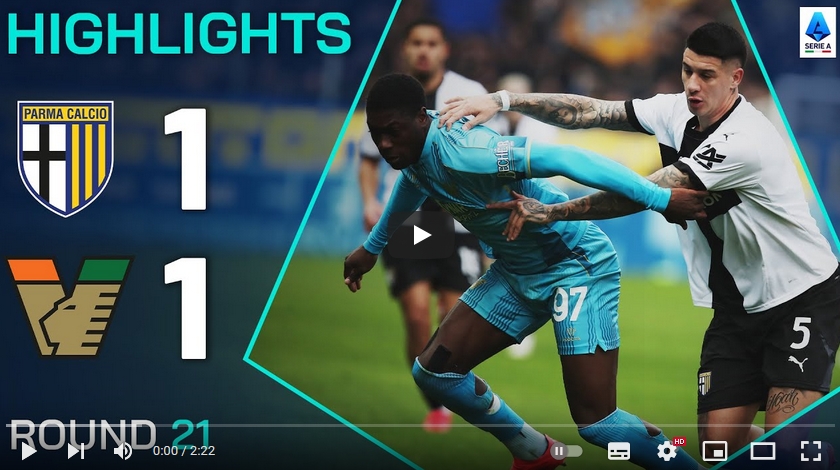 คลิปไฮไลท์กัลโช่ เซเรียอา อิตาลี ปาร์ม่า 1 - 1 เอซี เวนิช