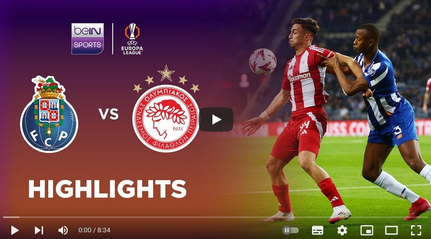 คลิปไฮไลท์ยูฟ่า ยูโรปาลีก ปอร์โต้ 0 - 1 โอลิมเปียกอส ไพรีอัส