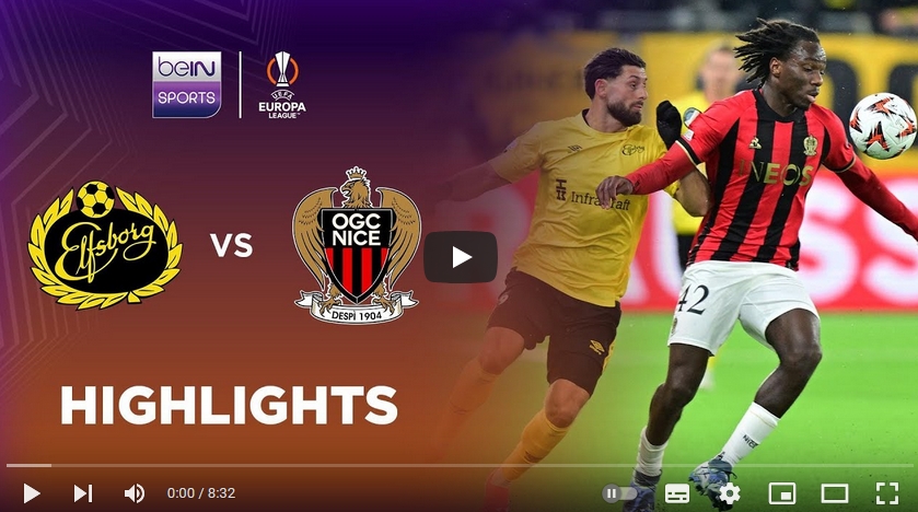 คลิปไฮไลท์ยูฟ่า ยูโรปาลีก เอล์ฟส์บอร์ก 1 - 0 นีซ