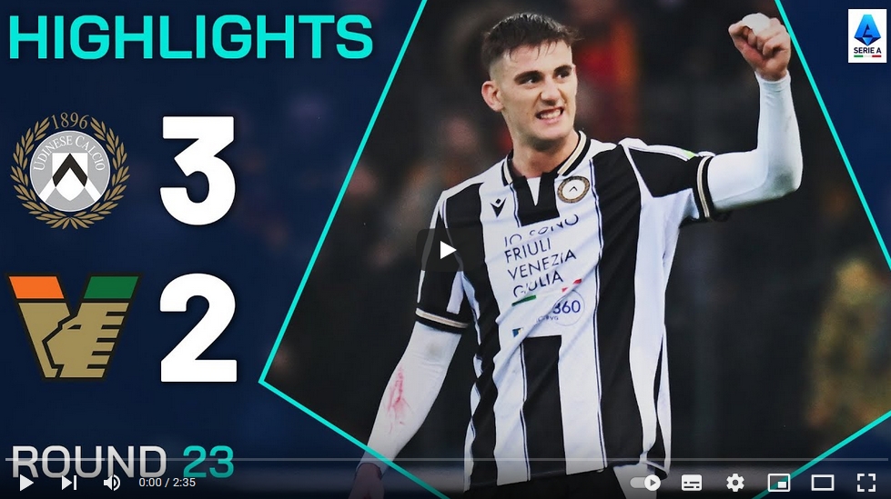 คลิปไฮไลท์กัลโช่ เซเรียอา อิตาลี อูดิเนเซ่ 3 - 2 เอซี เวนิช