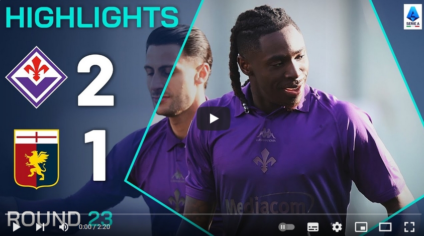 คลิปไฮไลท์กัลโช่ เซเรียอา อิตาลี ฟิออเรนติน่า 2 - 1 เจนัว