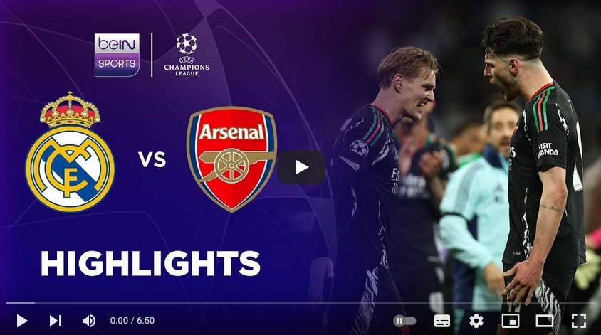 คลิปไฮไลท์ยูฟ่า แชมเปี้ยนส์ ลีก เรอัล มาดริด 1 - 2 อาร์เซน่อล
