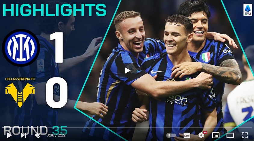 คลิปไฮไลท์กัลโช่ เซเรียอา อิตาลี อินเตอร์ มิลาน 1 - 0 เวโรน่า