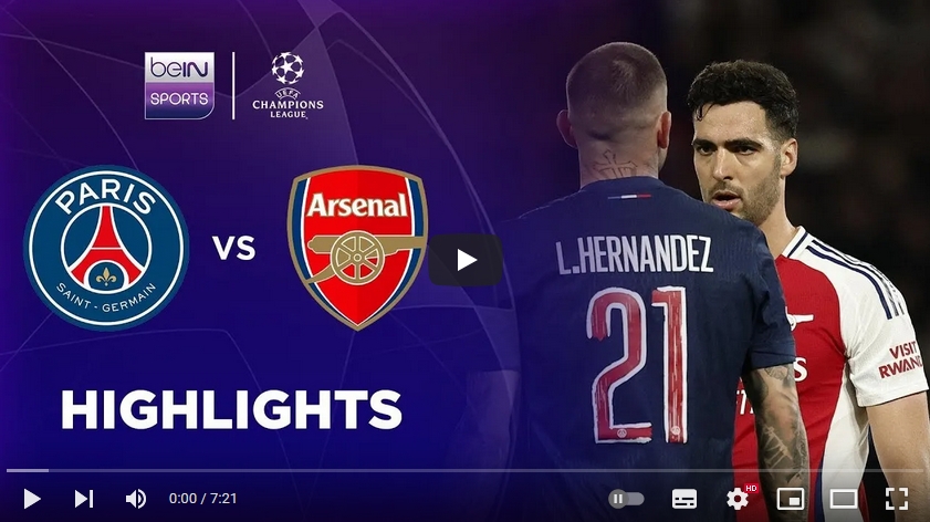 คลิปไฮไลท์ยูฟ่า แชมเปี้ยนส์ ลีก ปารีส แซงต์ แชร์กแมง 2 - 1 อาร์เซน่อล