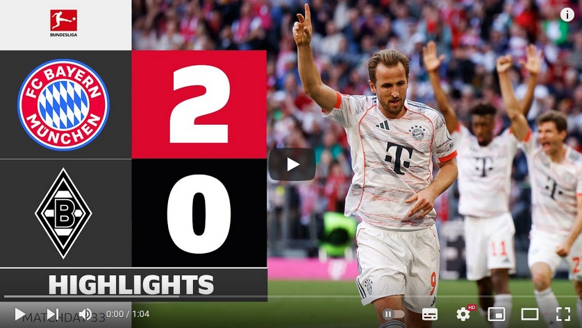 คลิปไฮไลท์บุนเดสลีกา เยอรมัน บาเยิร์น มิวนิค 2 - 0 โบรุสเซีย มึนเช่นกลัดบัค