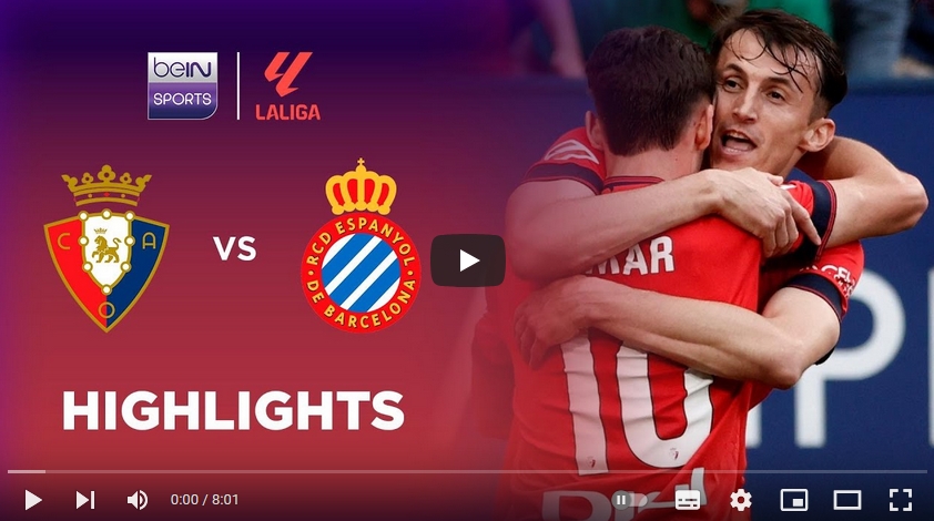 คลิปไฮไลท์ลาลีกา สเปน โอซาซูน่า 2 - 0 เอสปันญ่อล